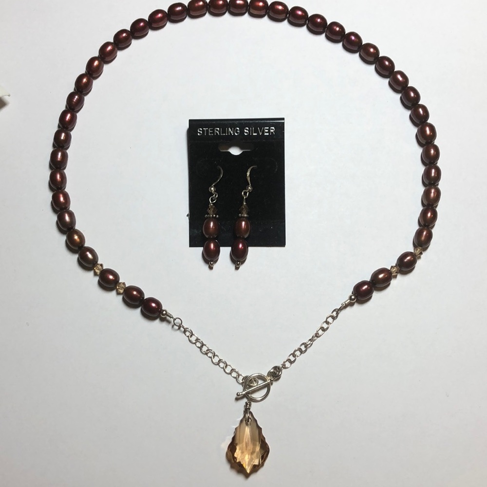 Potato pearl necklace and earring set